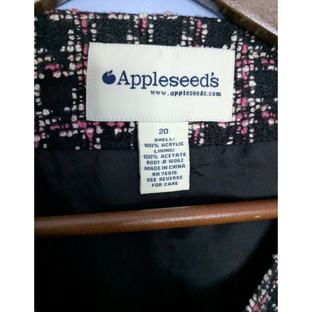 Appleseeds Womens Tweed Jacket Sz 20 Black & Pink Plaid Long Sleeve Lined - Picture 5 of 12